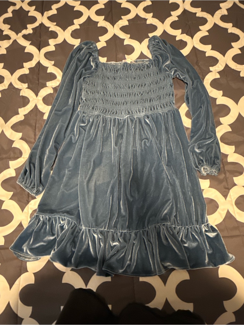 LC Lauren Conrad Velvet Smocked Midi Dress in Dusty Blue